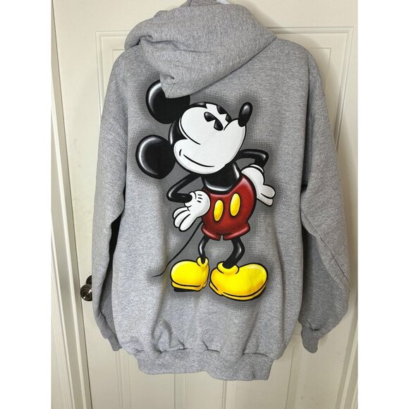 Disneyland Mickey Mouse Gray Zip up Hooded Jacket Medium By Hanes 50% Cotton 50% - Picture 3 of 7
